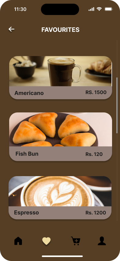 Coffee Mobile App Favourites Layout
